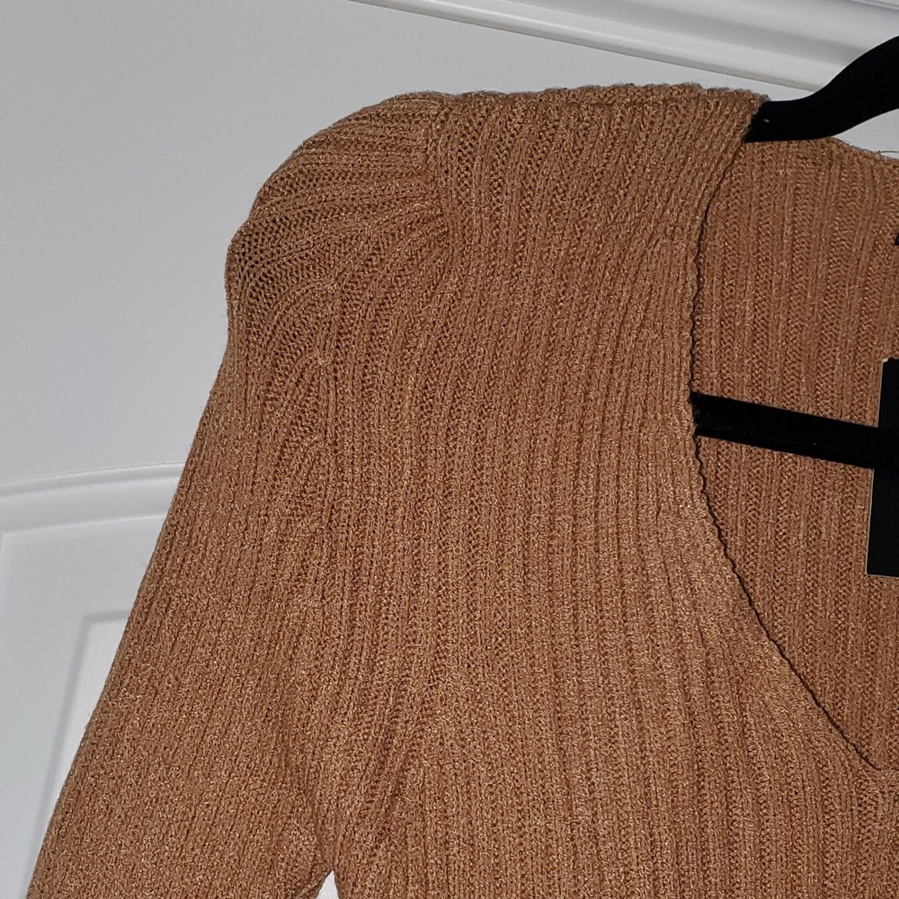 Camel Ruched Side Knitted Dress - Picture 6 of 7